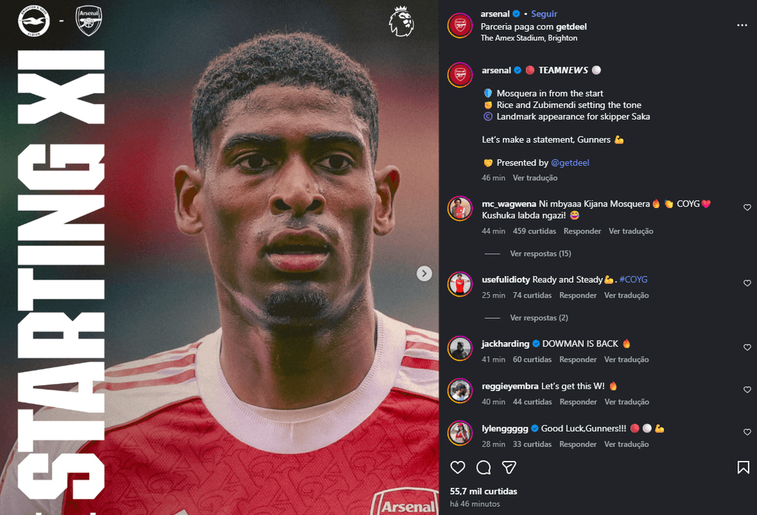 Arsenal definido com ataque estelar para enfrentar o Brighton na Premier League